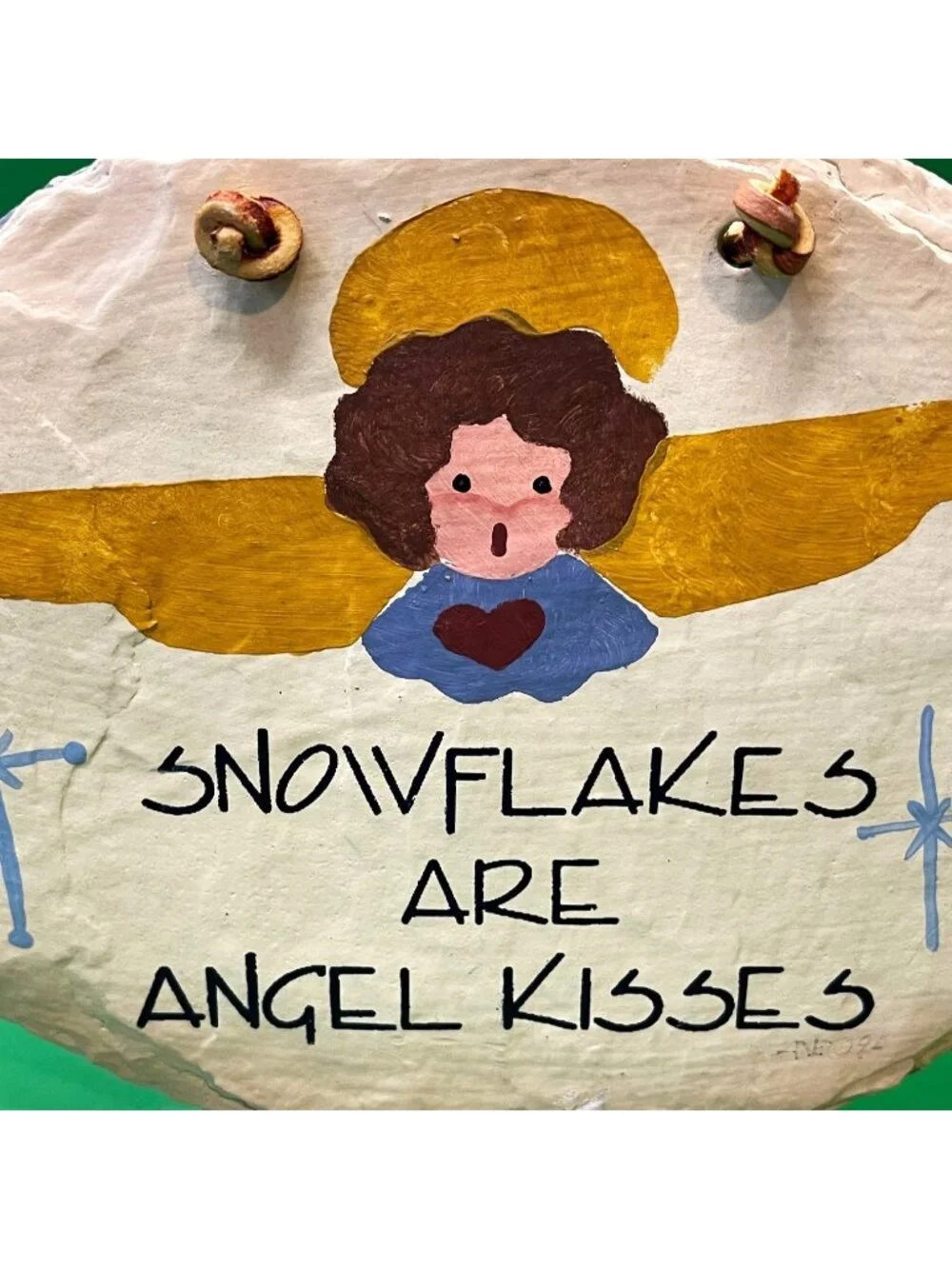 VTG Hand Handpainted Slate Plaque Sign Snowflakes Are Angel Kisses Plain Jane